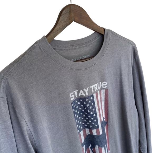 Life is Good Gray Long Sleeve Cool Tee with American Flag - Medium - Picture 2 of 5